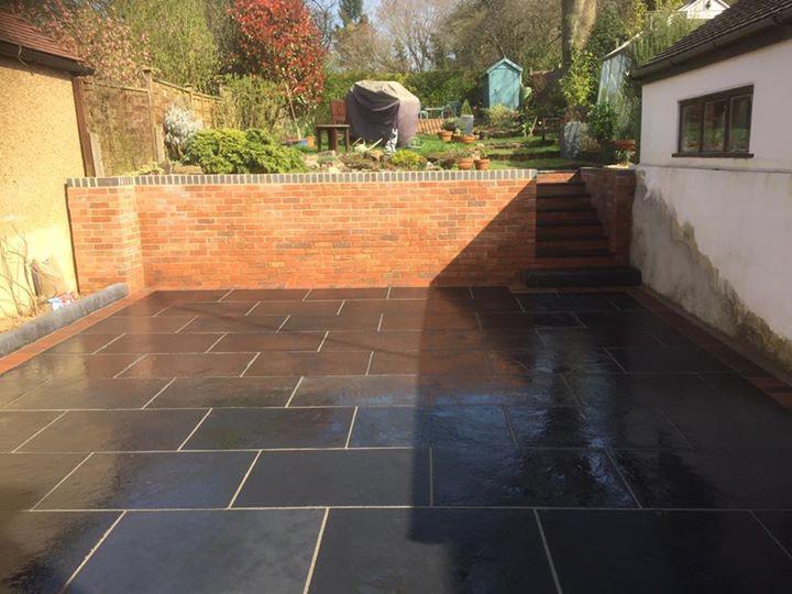 black limestone patio brick brindle border 03