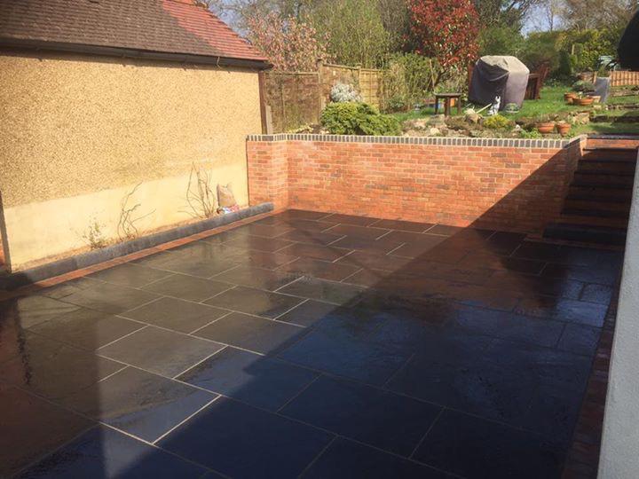 Black Limestone Patio Brick Brindle Border 04