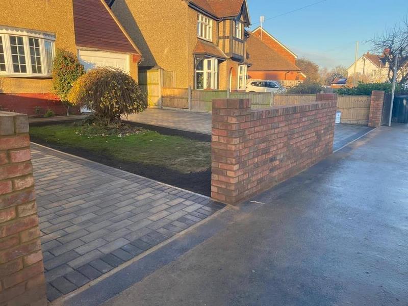 Block Paved Driveway With Wall Front Garden Block-paved driveway and path beside a brick wall and front garden